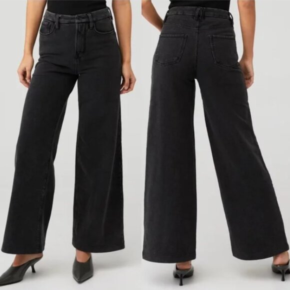 Good American Plus Size Black Skate Wide Leg Denim Flare High Rise Jeans 24 Dark - Picture 1 of 12